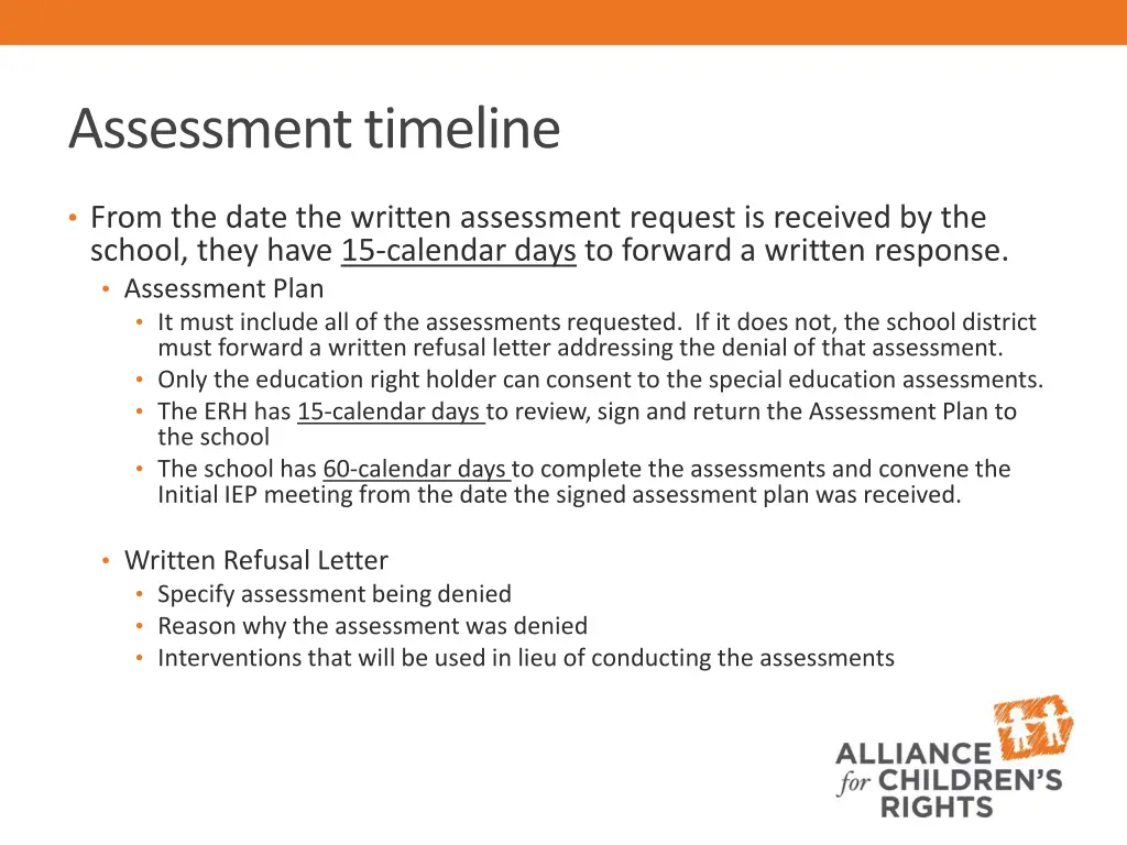 assessment timeline