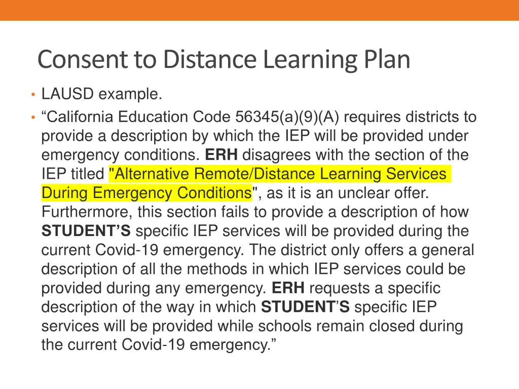 consent to distance learning plan