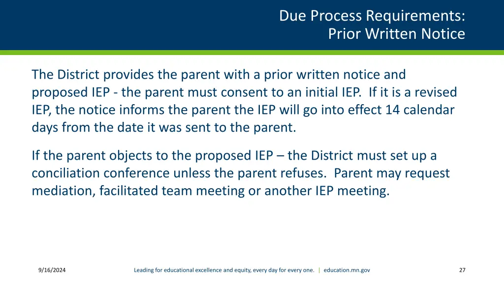 due process requirements prior written notice