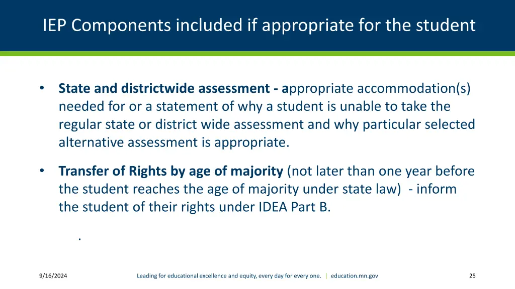 iep components included if appropriate