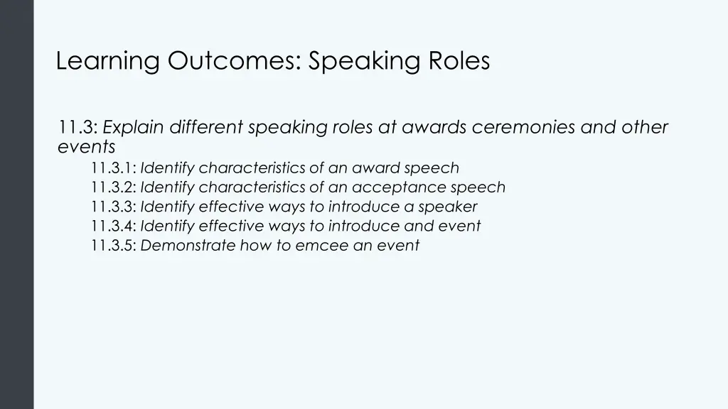 learning outcomes speaking roles