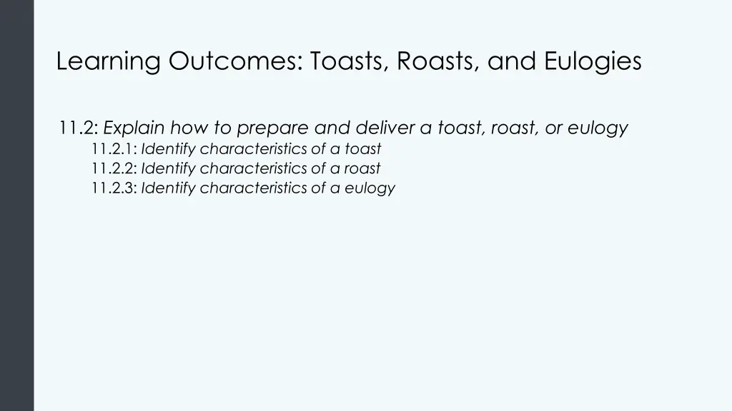 learning outcomes toasts roasts and eulogies