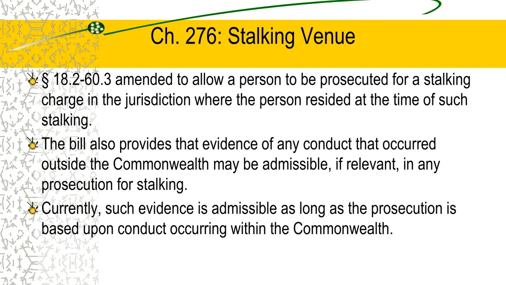 ch 276 stalking venue