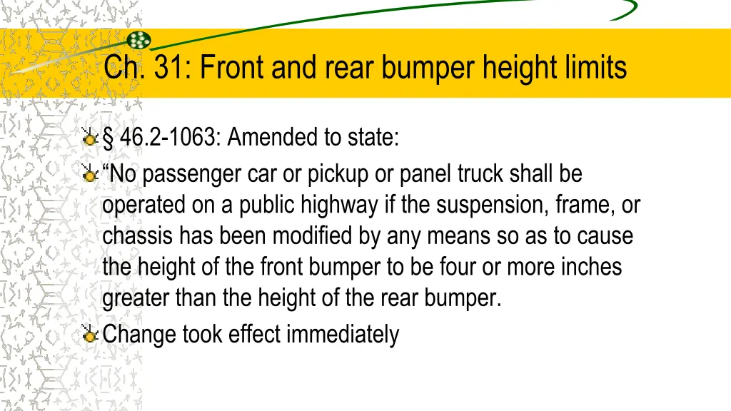 ch 31 front and rear bumper height limits