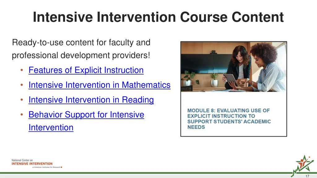 intensive intervention course content