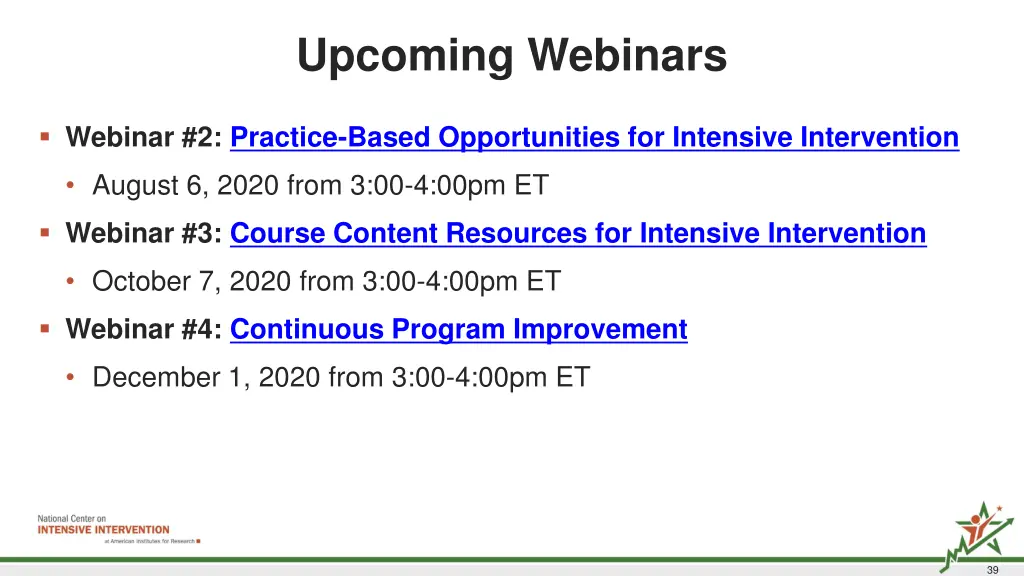 upcoming webinars