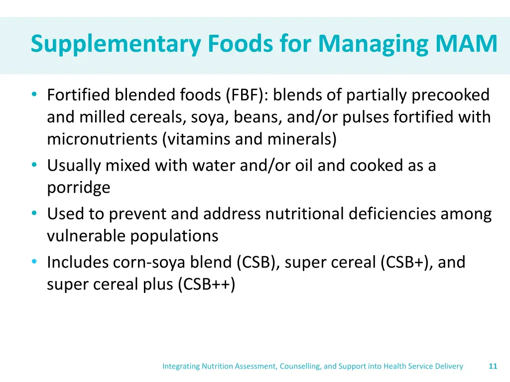 supplementary foods for managing mam