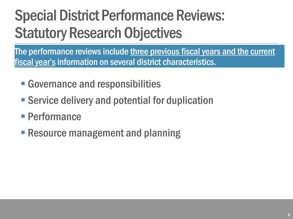 special district performance reviews statutory