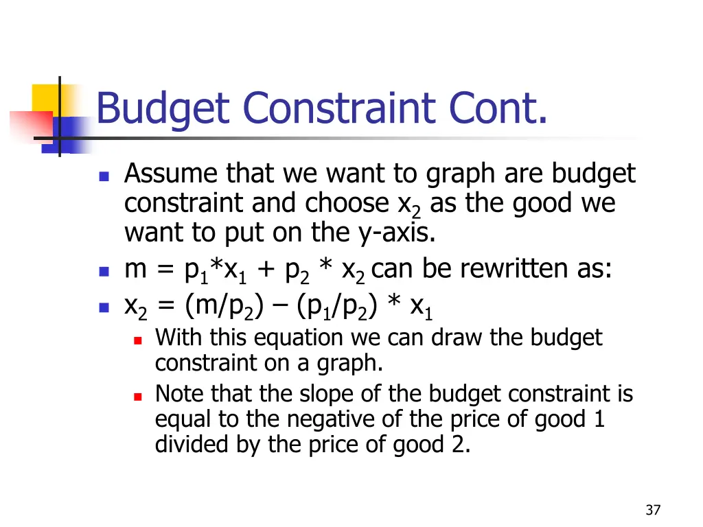 budget constraint cont 1