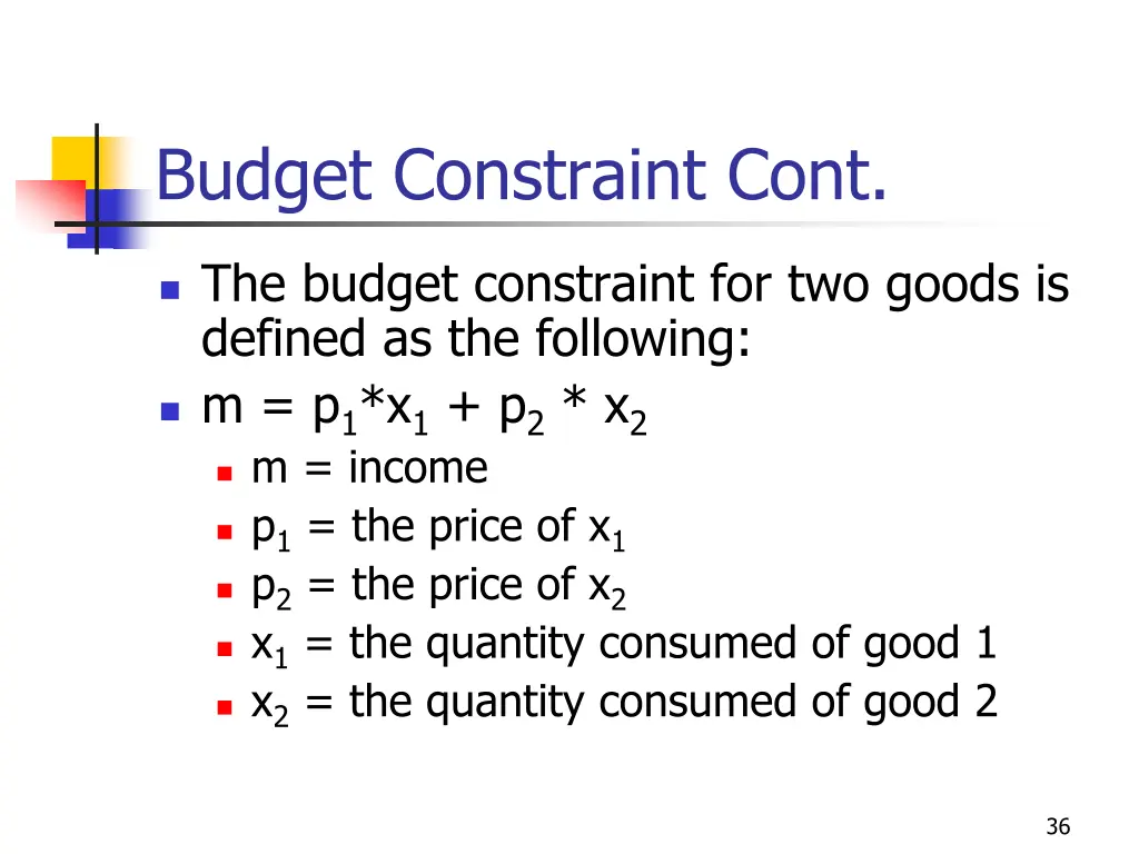 budget constraint cont