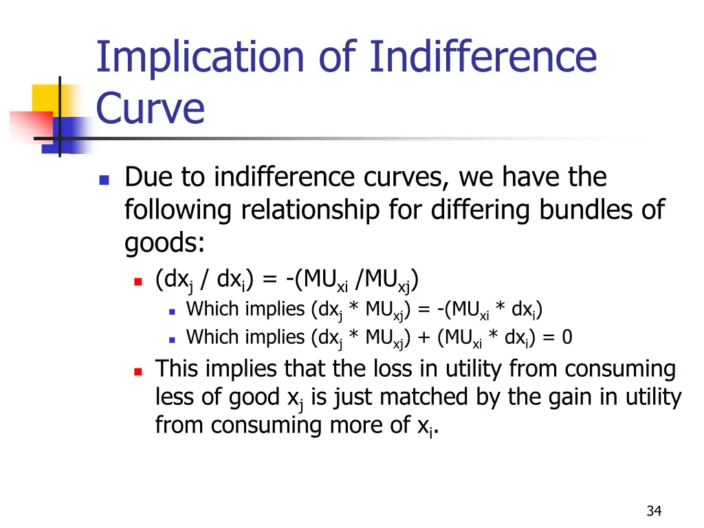 implication of indifference curve