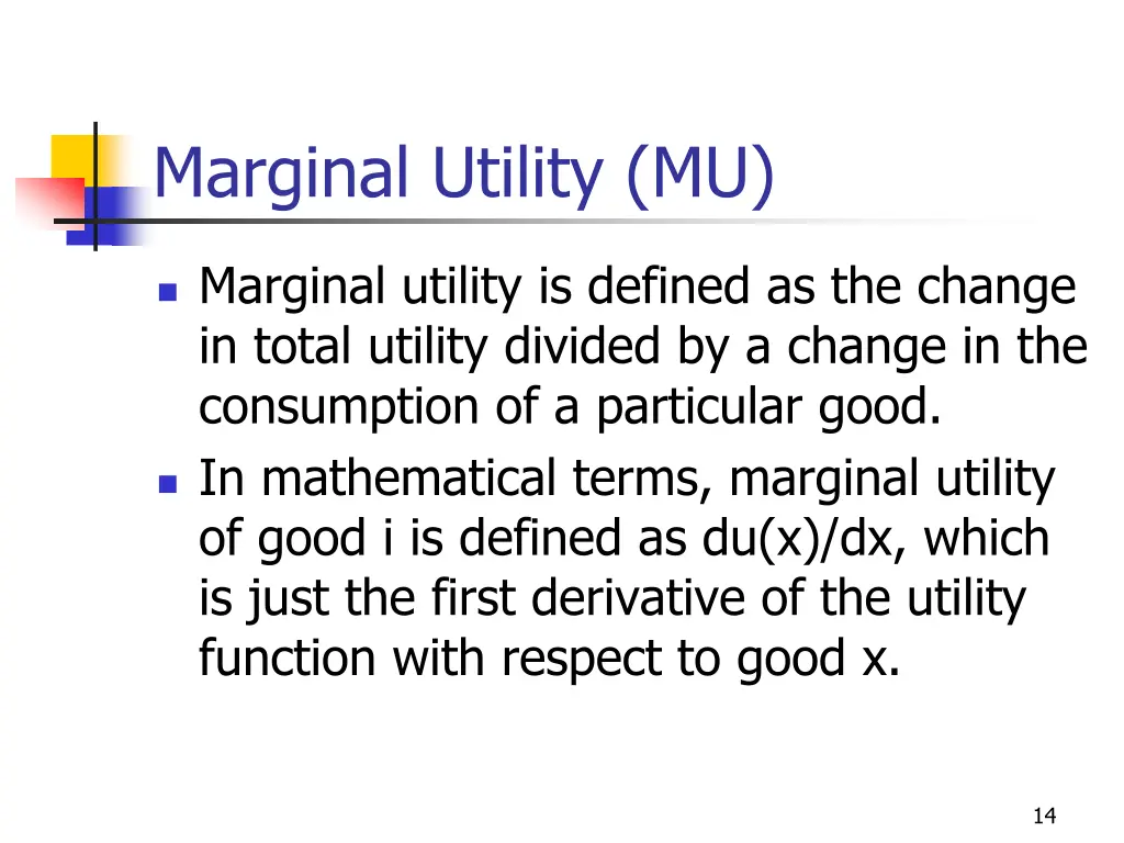 marginal utility mu