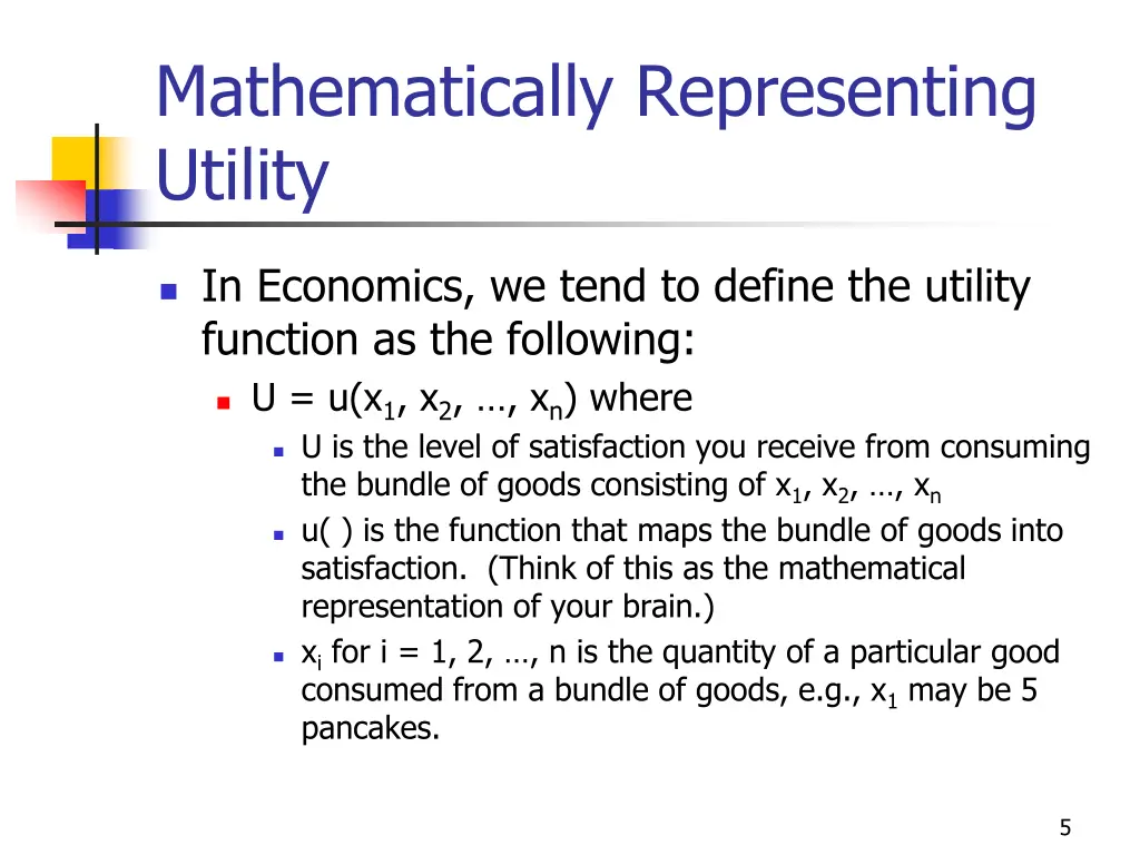 mathematically representing utility