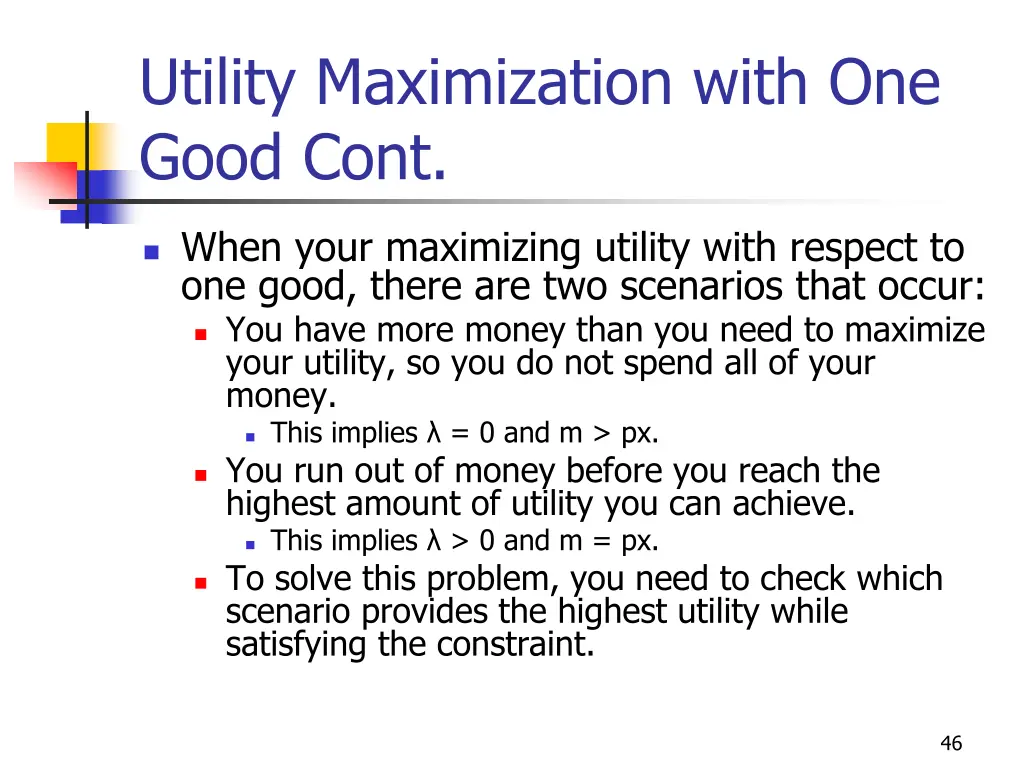 utility maximization with one good cont