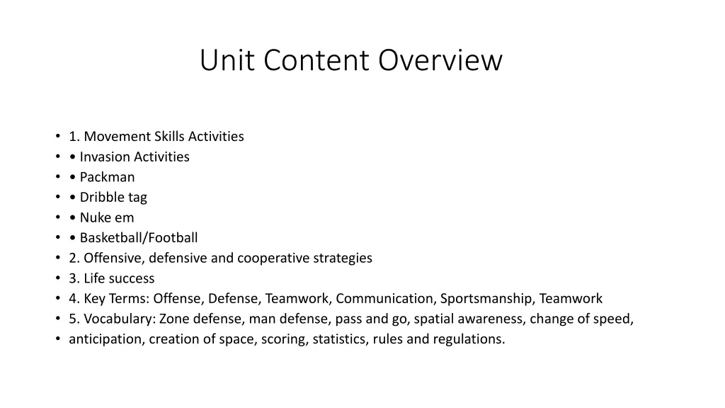 unit content overview