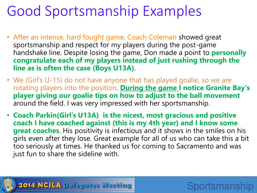 good sportsmanship examples