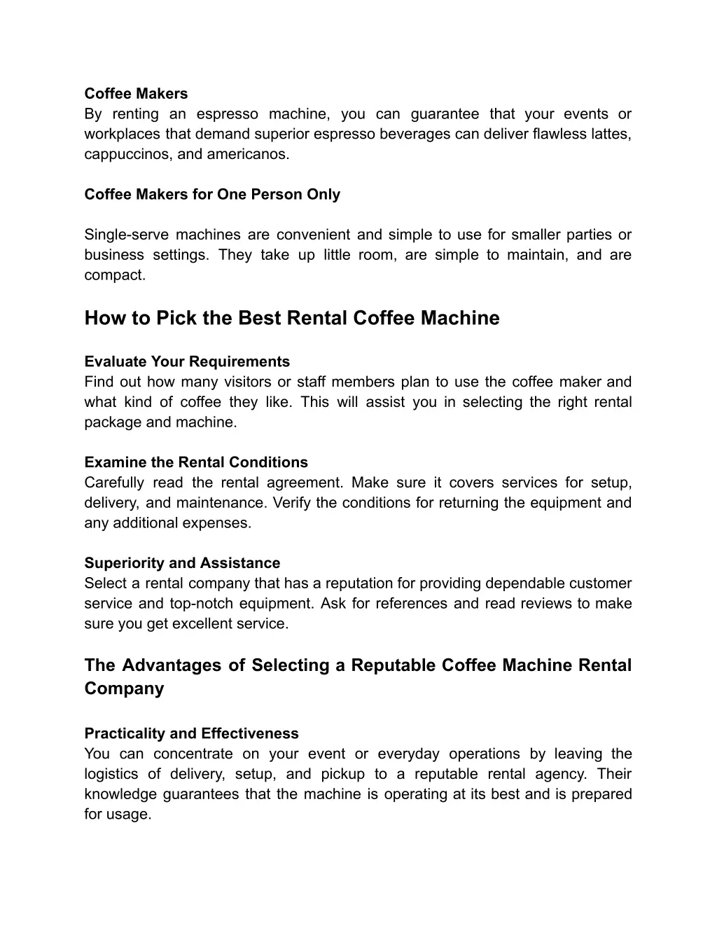 coffee makers by renting an espresso machine