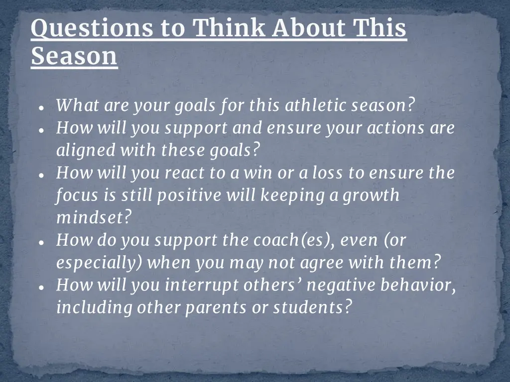 questions to think about this season