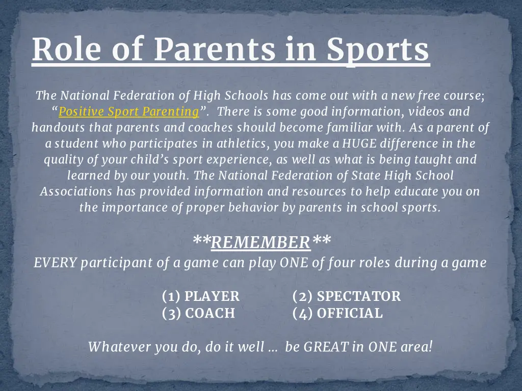 role of parents in sports