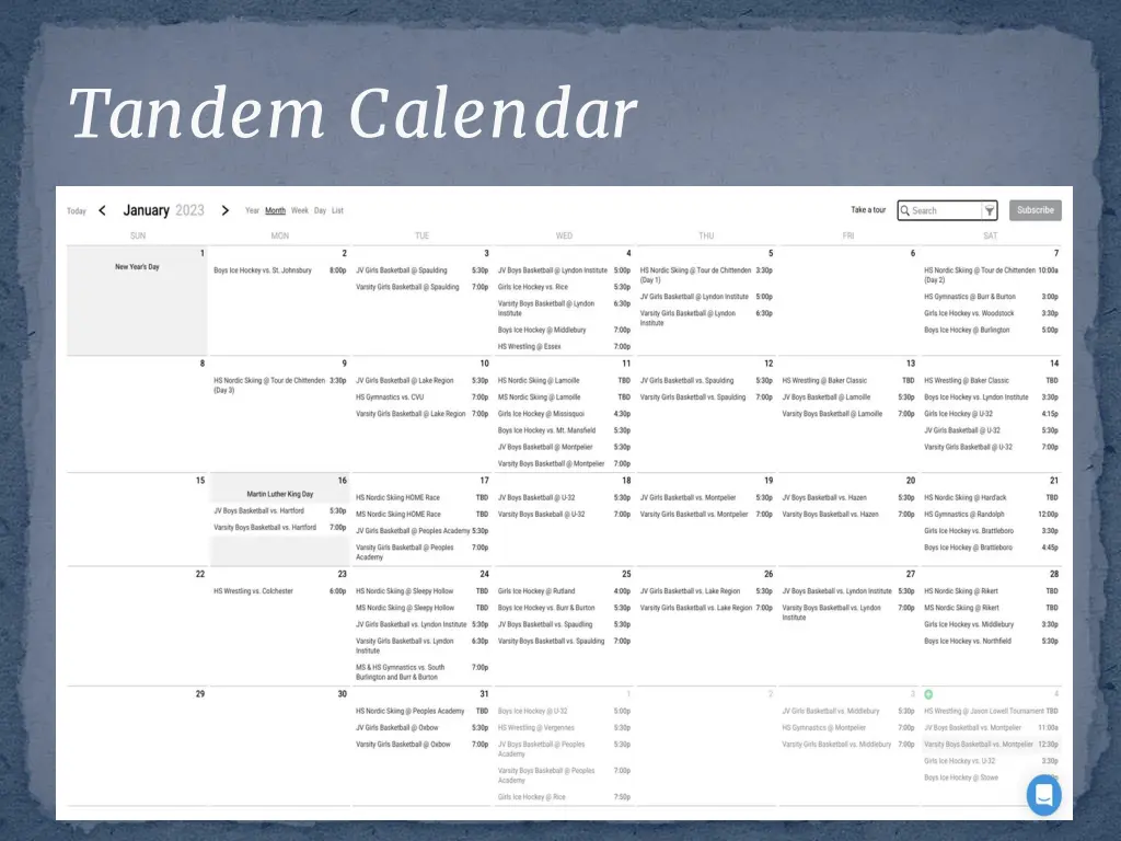 tandem calendar