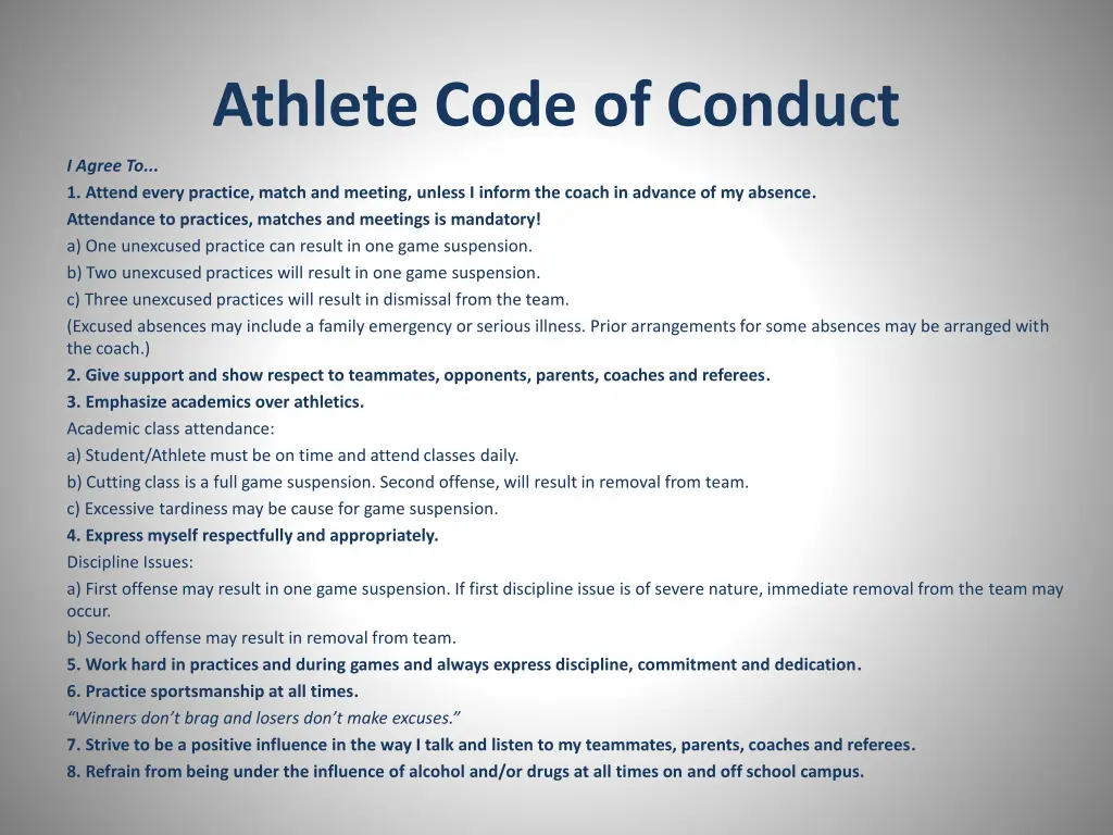 athlete code of conduct