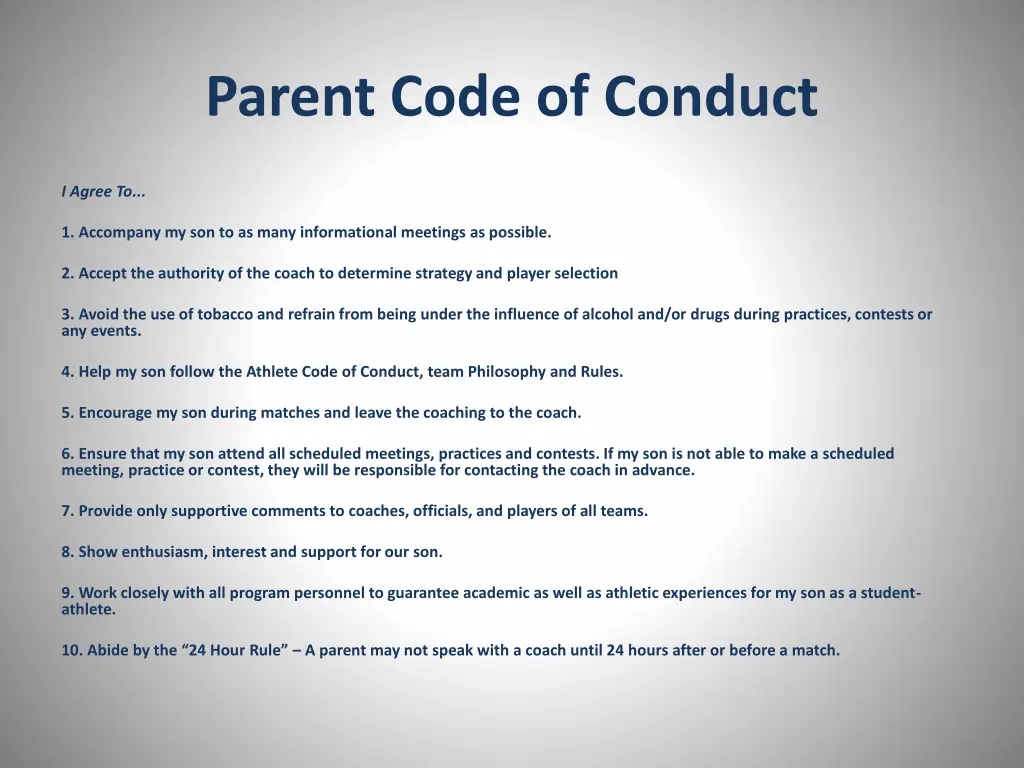 parent code of conduct