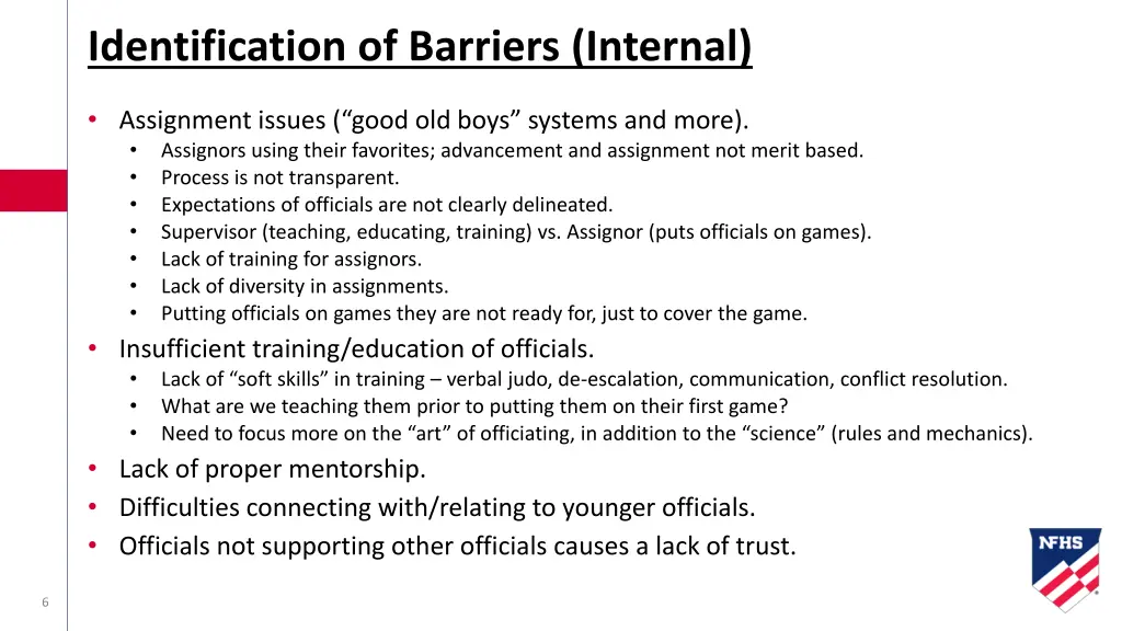 identification of barriers internal