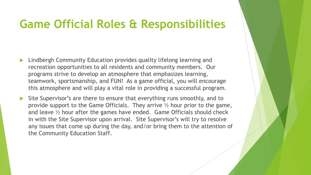 game official roles responsibilities