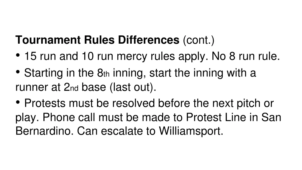 tournament rules differences cont