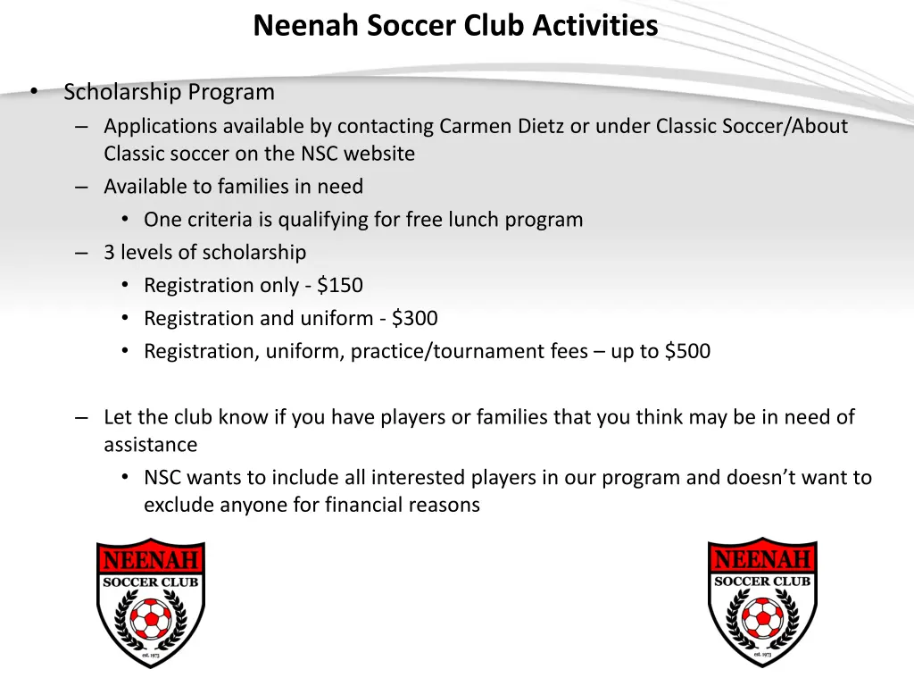 neenah soccer club activities