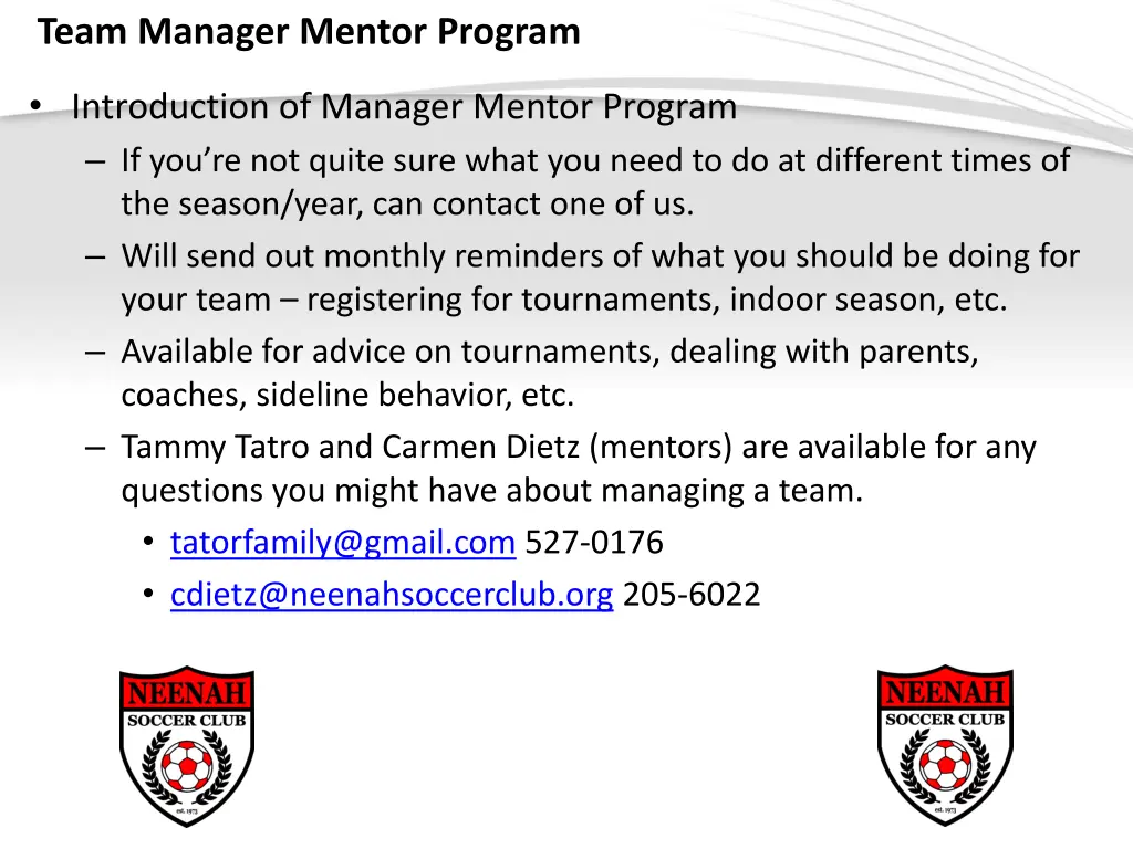 team manager mentor program