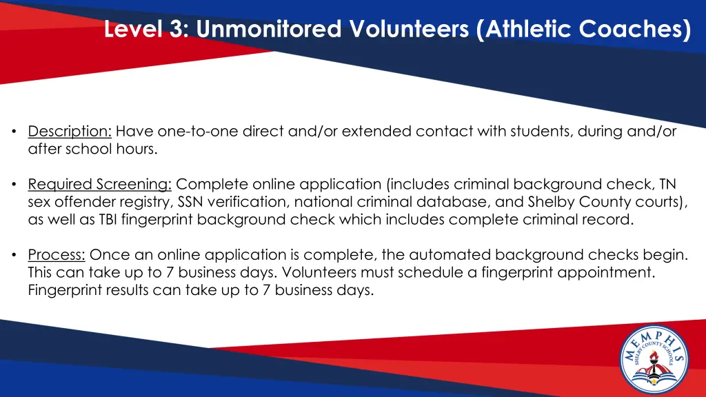 level 3 unmonitored volunteers athletic coaches