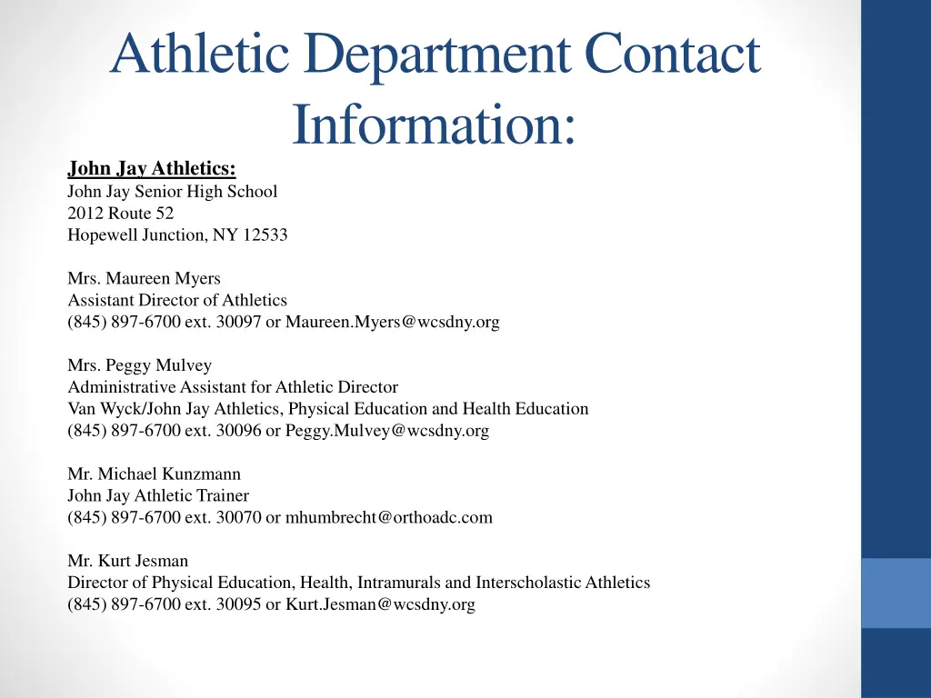 athletic department contact information john