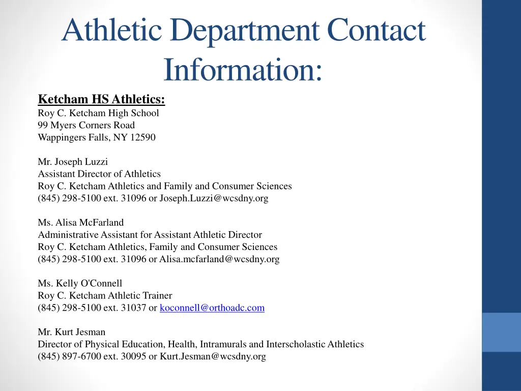 athletic department contact information ketcham