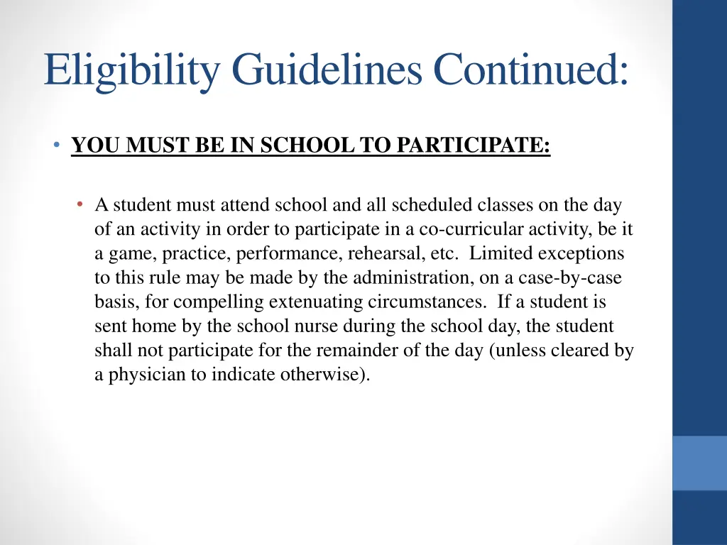 eligibility guidelines continued