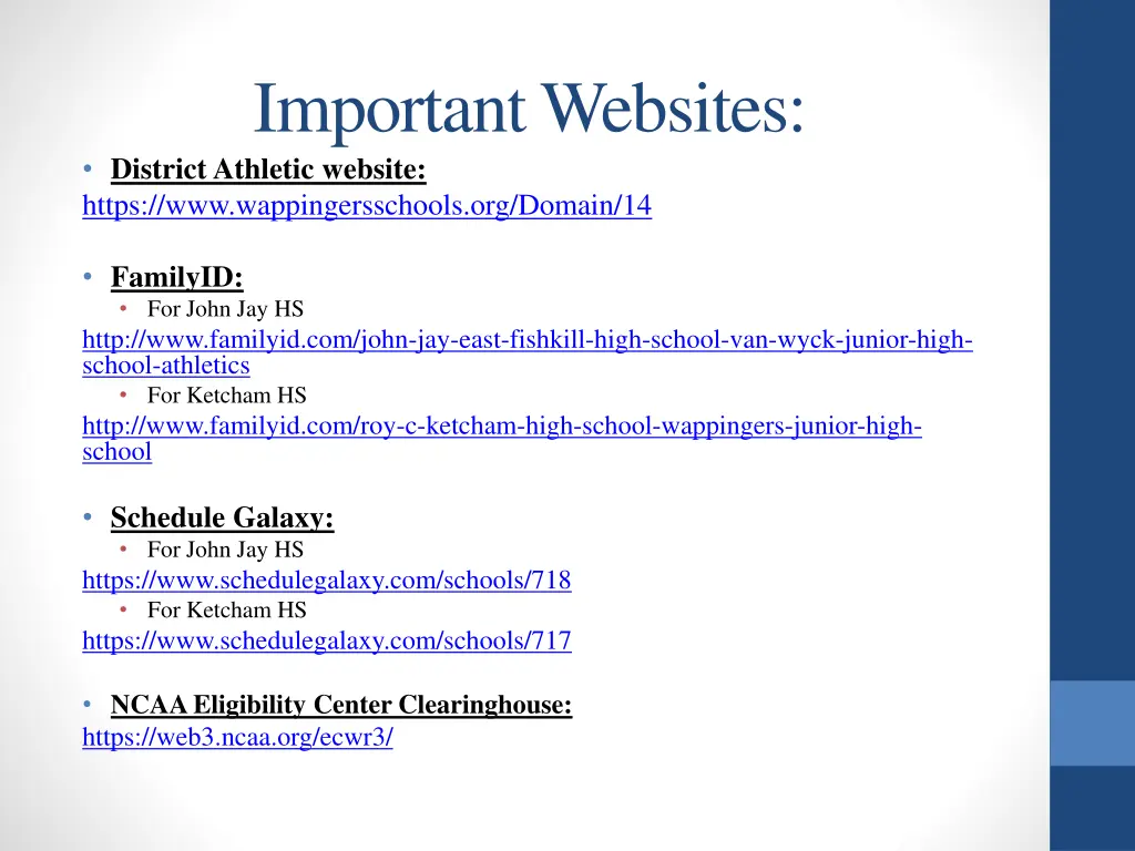 important websites district athletic website