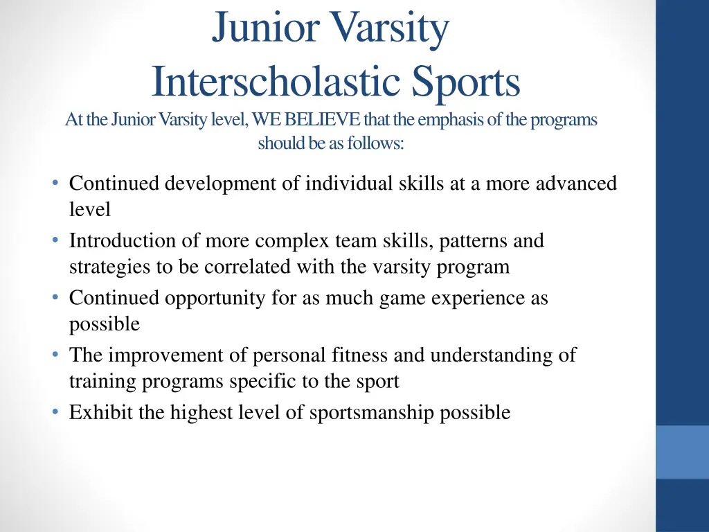 junior varsity interscholastic sports