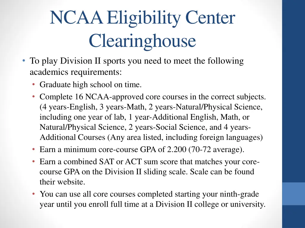 ncaa eligibility center clearinghouse to play 1