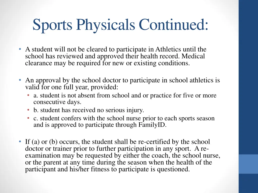 sports physicals continued