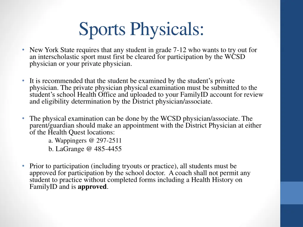 sports physicals