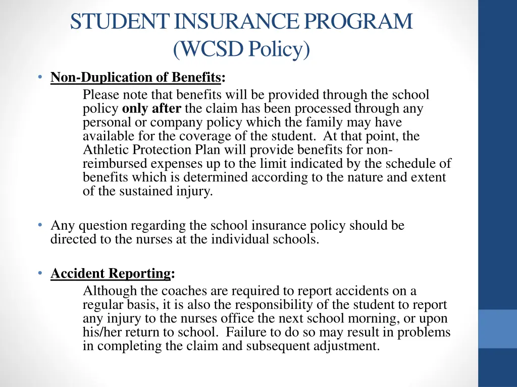 student insurance program wcsd policy