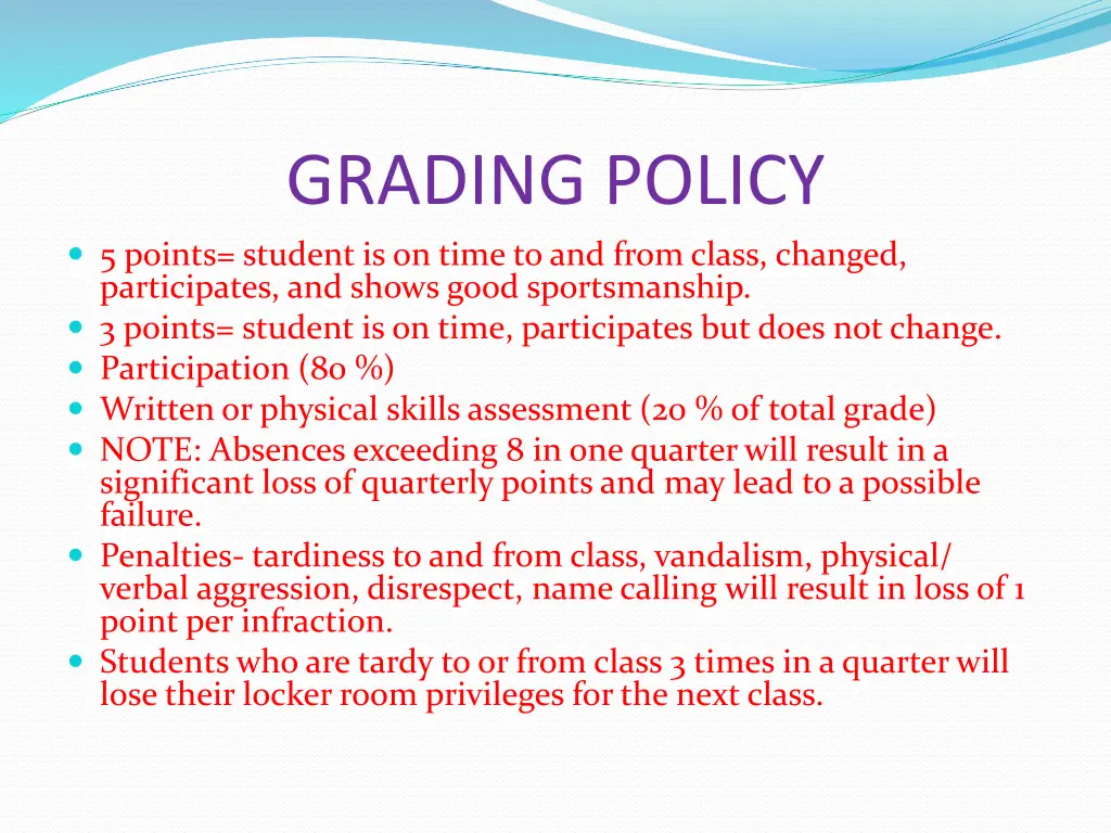 grading policy 5 points student is on time