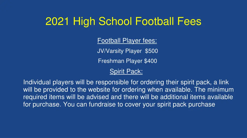 2021 high school football fees