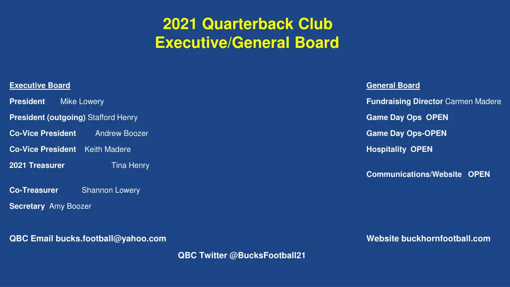 2021 quarterback club executive general board