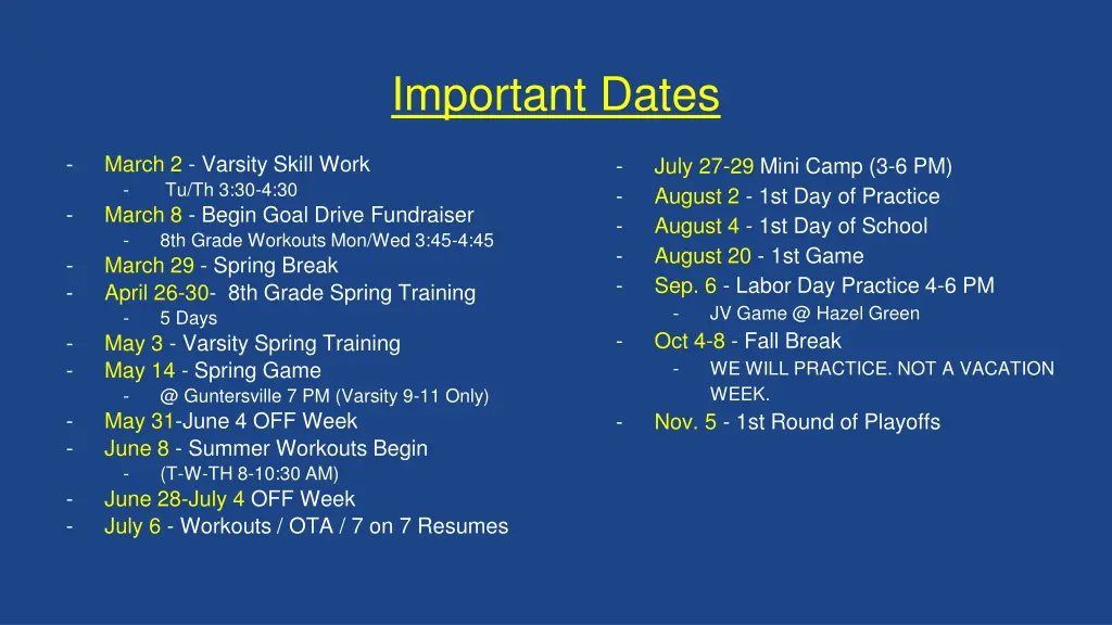 important dates