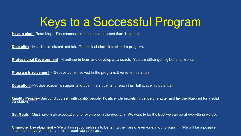 keys to a successful program