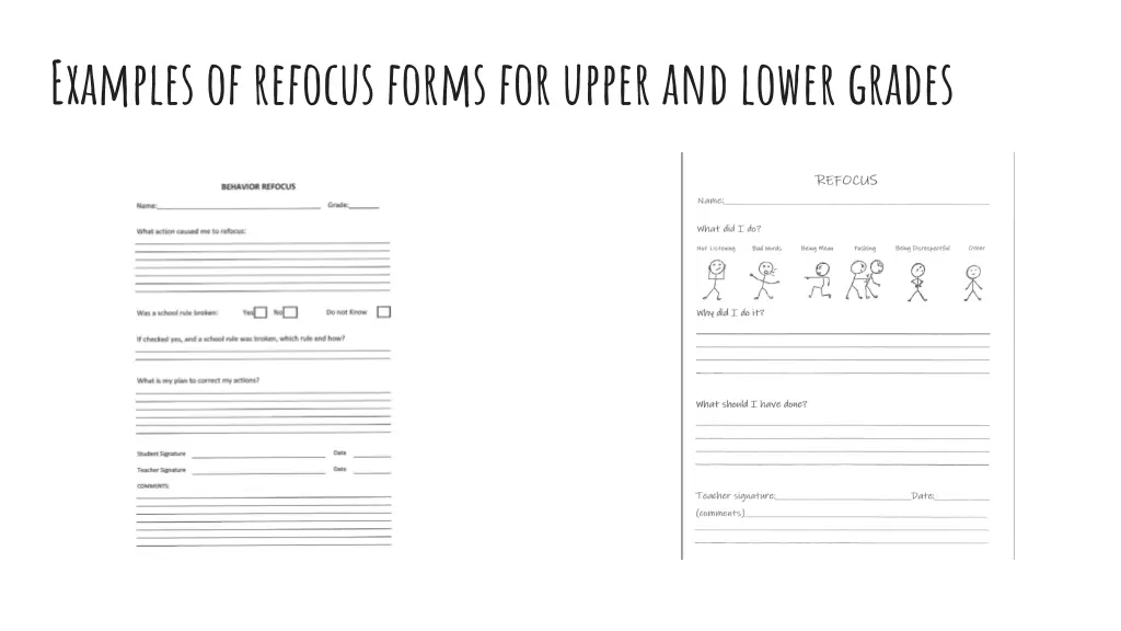 examples of refocus forms for upper and lower