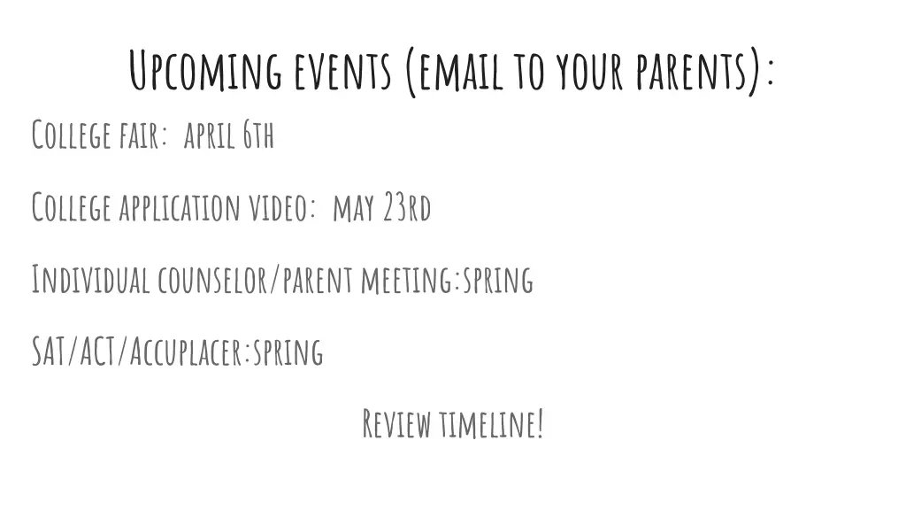 upcoming events email to your parents college