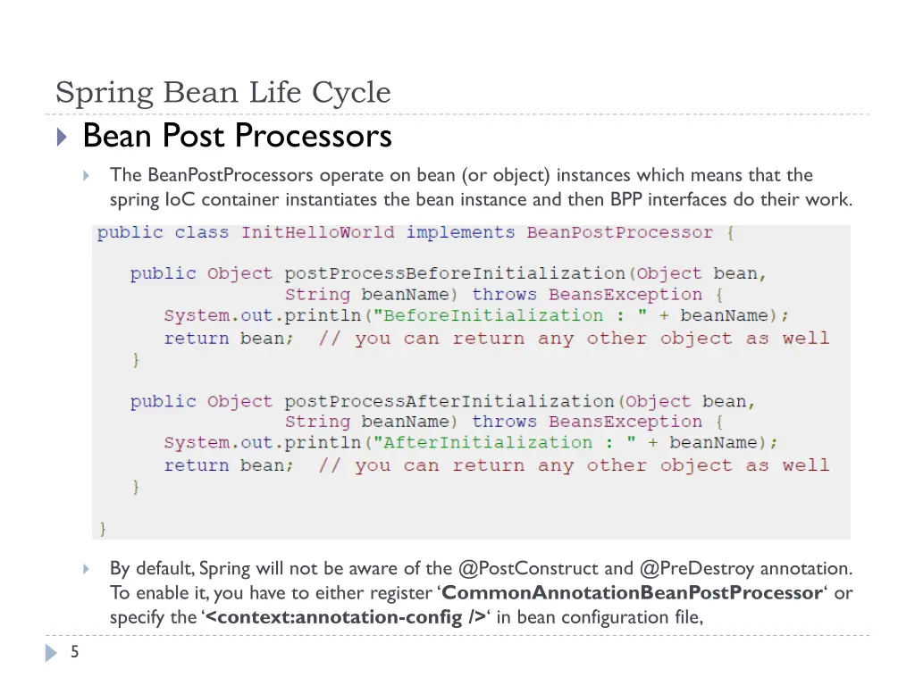 spring bean life cycle bean post processors