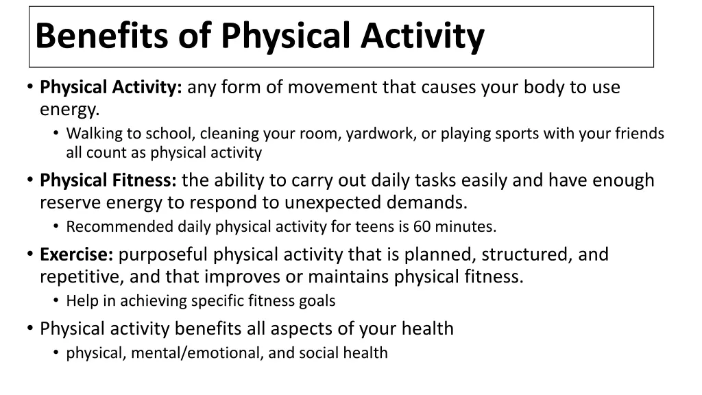 benefits of physical activity